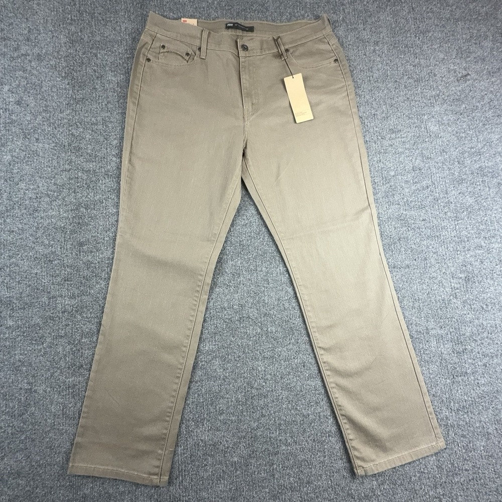 Levis 505 Regular Fit Straight Leg Stretch Denim Jeans Beige Khaki 16M 36x30.5